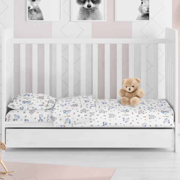 Σεντόνι Λίκνου Επίπεδο (80x110) Dimcol Ελεφαντάκι 174 Blue