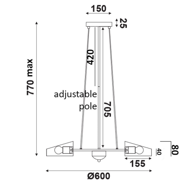 Φωτιστικό Οροφής Πολύφωτο Aca EG166125PBC Black Matt/Cooper