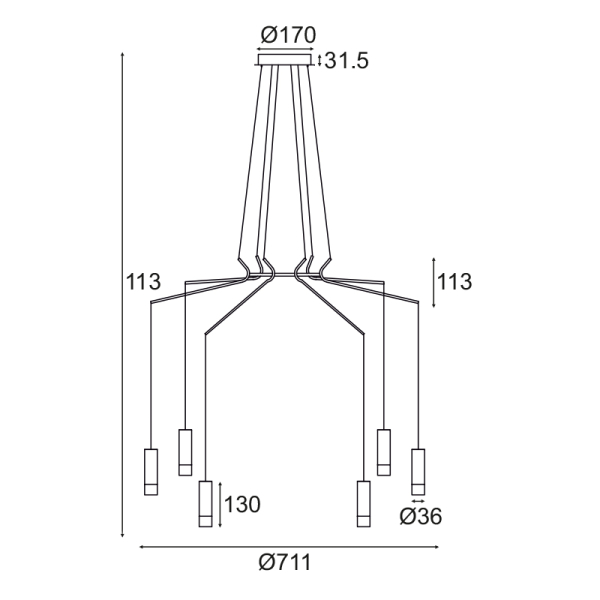 Φωτιστικό Οροφής Πολύφωτο Aca Teres YL23P6BK Black