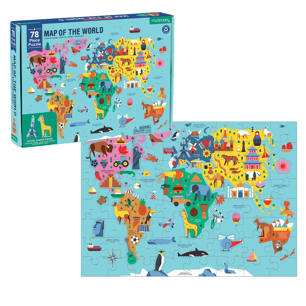 Mudpuppy Παζλ Με 78 Κομμάτια Mudpuppy Παγκόσμιος Χάρτης