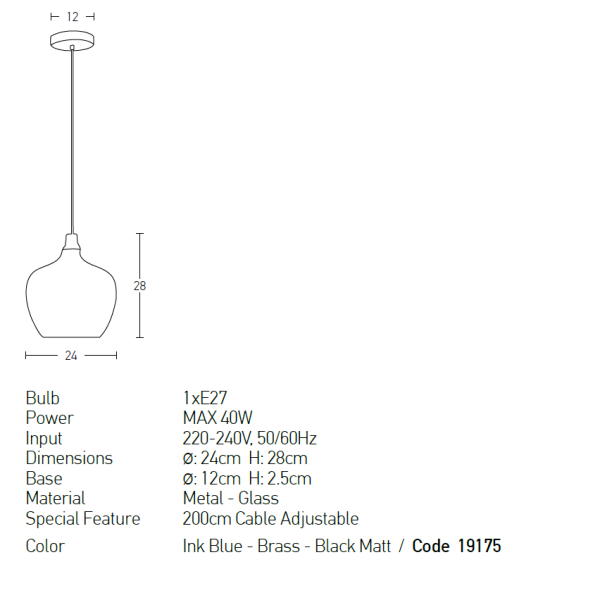 Φωτιστικό Οροφής Μονόφωτο Zambelis 19175 Ink Blue