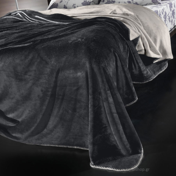 Κουβέρτα Fleece Μονή (160x220) + Διακοσμητική Μαξιλαροθήκη (Σετ) Guy Laroche Velvet Anthracite