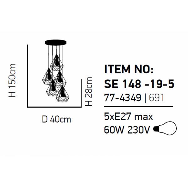 Φωτιστικό Οροφής Πολύφωτο Homelighting Mila 77-4349 Black