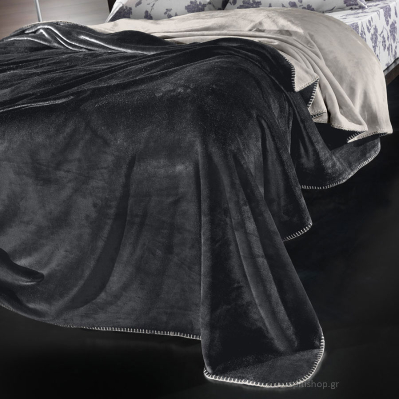 Κουβέρτα Fleece Υπέρδιπλη (220x240) + Διακοσμητική Μαξιλαροθήκη (Σετ) Guy Laroche Velvet Anthracite