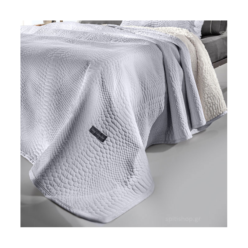 Κουβέρτα Fleece Υπέρδιπλη (220x240) Με Γουνάκι + Διακοσμητική Μαξιλαροθήκη (Σετ) Guy Laroche Capsule Silver