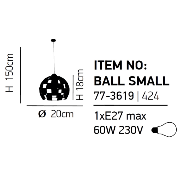 Φωτιστικό Οροφής Μονόφωτο Homelighting Ball Show 77-3619 Black/Rope