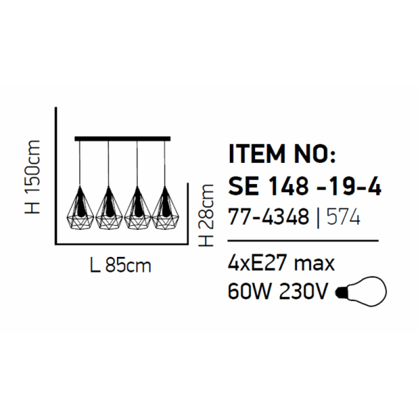 Φωτιστικό Οροφής Πολύφωτο Homelighting Mila 77-4348 Black