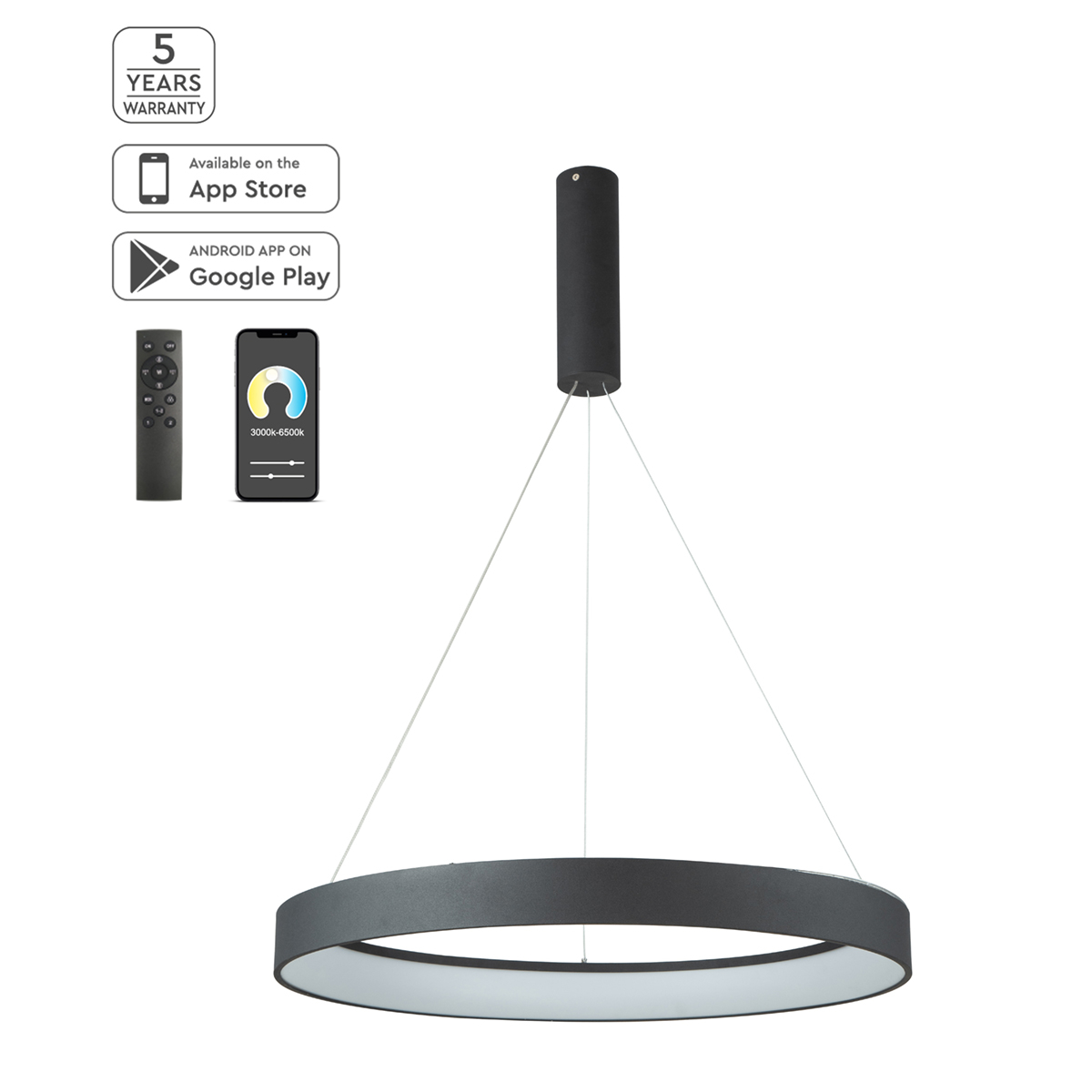 Φωτιστικό Οροφής Led Dimmable Smart WiFi Homelighting Amaya 77-8138 Black