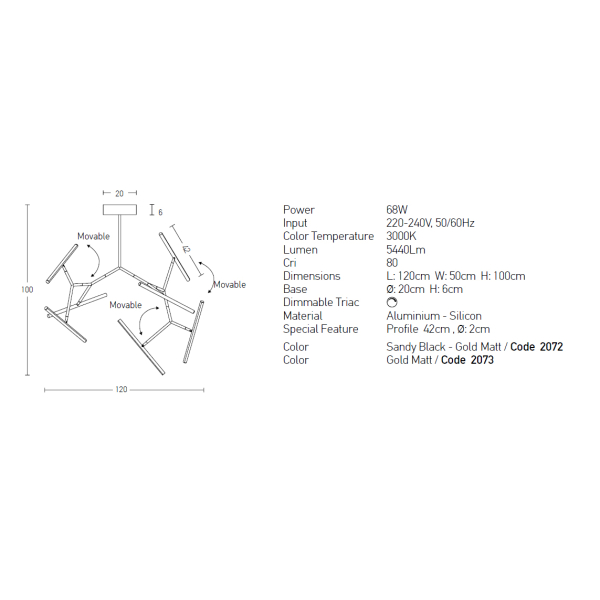 Φωτιστικό Οροφής Πολύφωτο LED Dimmable Zambelis 2073 Gold