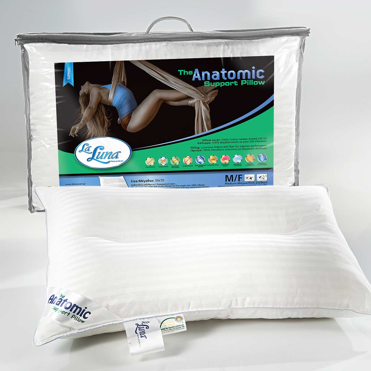 Μαξιλάρι Ύπνου Ανατομικό Μέτριο (50x70) La Luna Anatomic Pillow Σιλικόνης