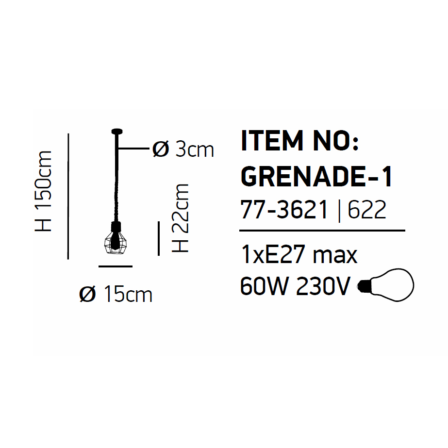 Φωτιστικό Οροφής Μονόφωτο Homelighting Grenade 77-3621 Rope Black Matt Home Φωτιστικά Spitishop
