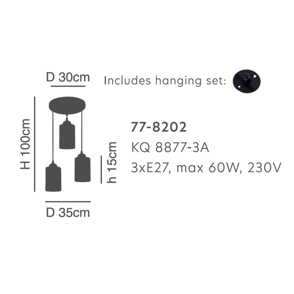 Φωτιστικό Οροφής Τρίφωτο Homelighting Smog 77-8202 White/Black