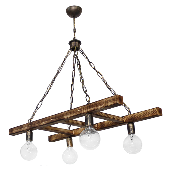 Φωτιστικό Οροφής Πολύφωτο Heronia Skala Chain 30-0054 Bronze/Natural Wood