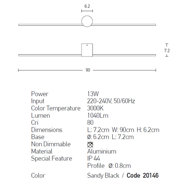 Φωτιστικό Μπάνιου LED Zambelis 20146 Sandy Black