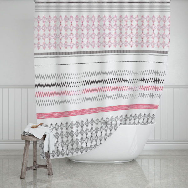 Κουρτίνα Μπάνιου (180x200) Με Κρίκους Estia Stripes Pink 02-11338