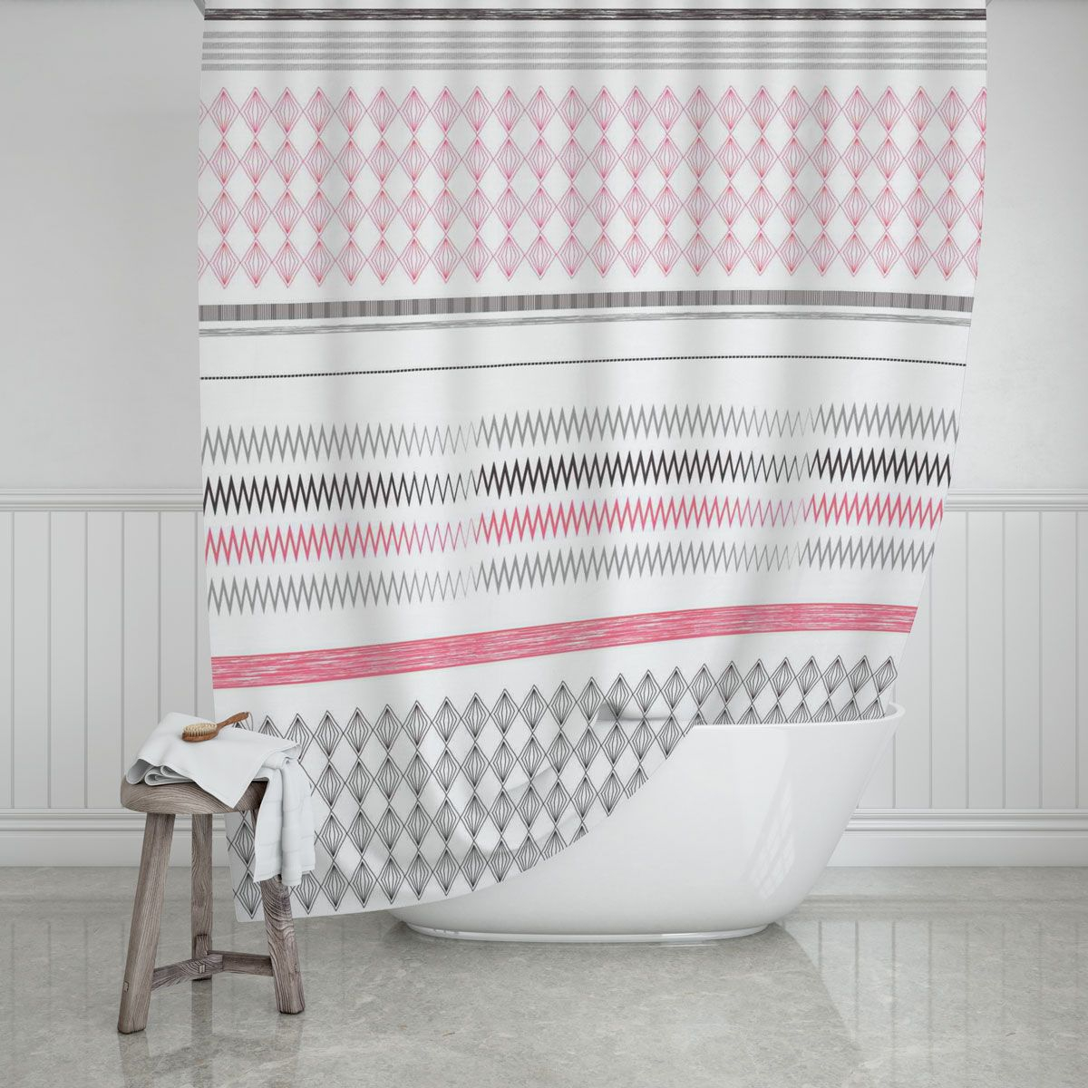 Κουρτίνα Μπάνιου (180×200) Estia Stripes Pink 02-11338 193406