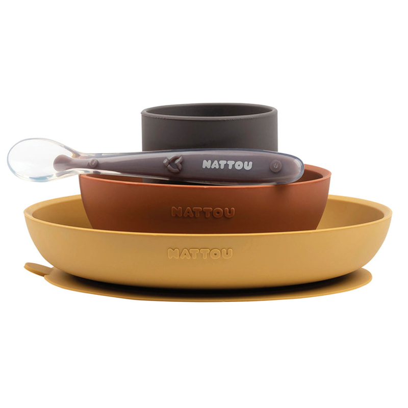 Παιδικό Σετ Φαγητού 4τμχ Nattou Silicon Ώχρα Ν877015