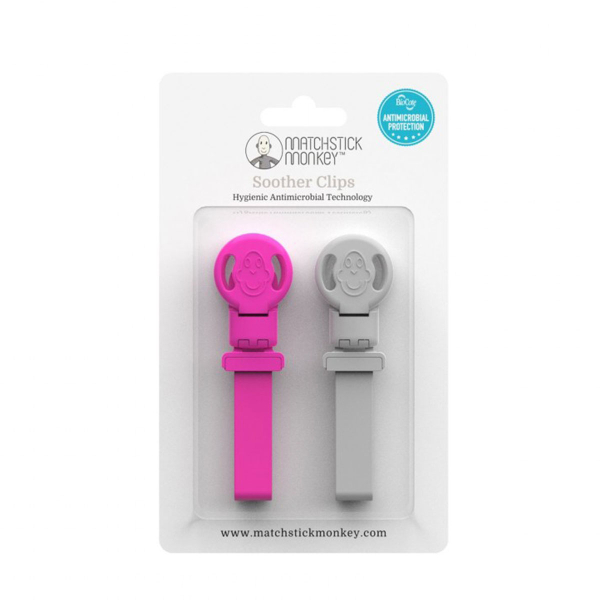 Κλιπ Πιπίλας/Μασητικού (Σετ 2τμχ) Matchstick Monkey Double Soother Clip Pink & Cool Grey