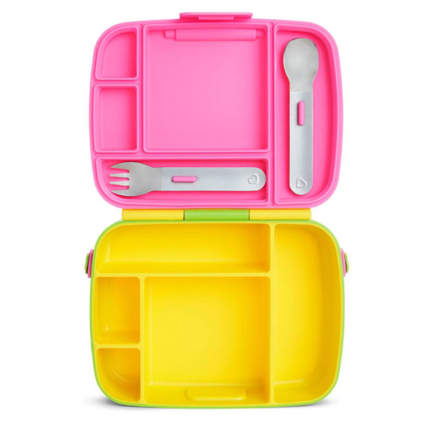 Φαγητοδοχείο Με Χωρίσματα & Κουτάλι & Πιρούνι (Σετ) Munchkin Bento Box Yellow/Pink