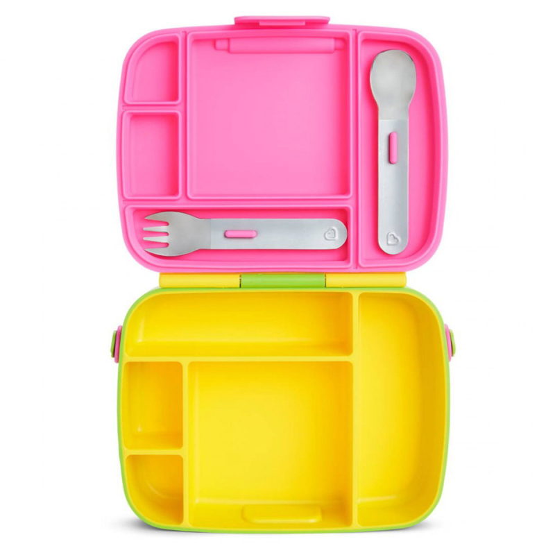 Φαγητοδοχείο Με Χωρίσματα & Κουτάλι & Πιρούνι (Σετ) Munchkin Bento Box Yellow/Pink