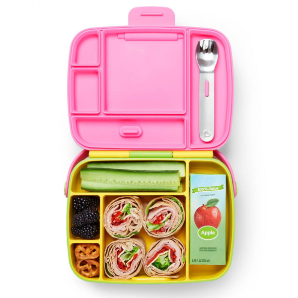 Φαγητοδοχείο Με Χωρίσματα & Κουτάλι & Πιρούνι (Σετ) Munchkin Bento Box Yellow/Pink