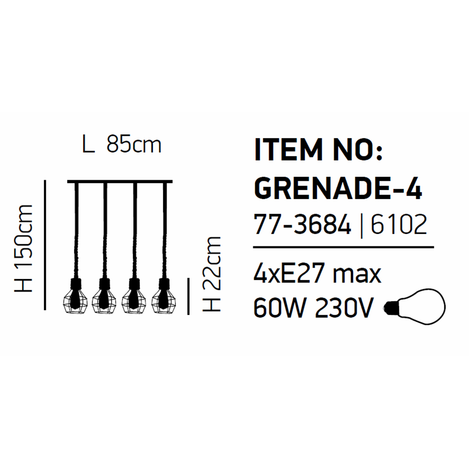Φωτιστικό Οροφής Πολύφωτο Homelighting Grenade 77-3684 Rope Black Matt Home Φωτιστικά Spitishop