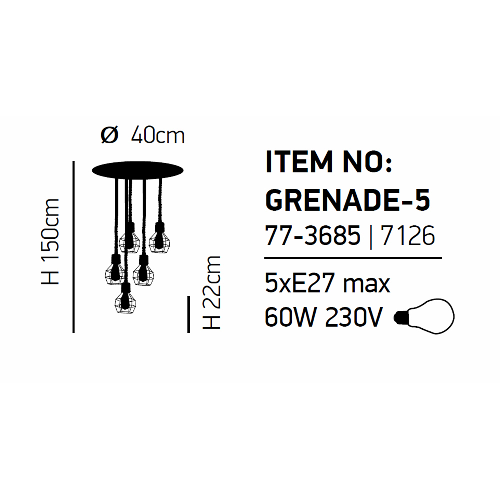 Φωτιστικό Οροφής Πολύφωτο Homelighting Grenade 77-3685 Rope Black Matt Home Φωτιστικά Spitishop