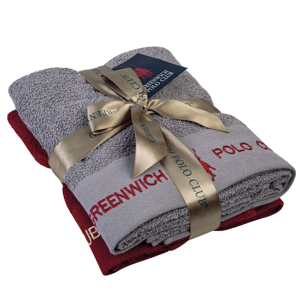 Πετσέτες Προσώπου (Σετ 2τμχ) Greenwich Polo Club 2662 Grey/Red 480gsm