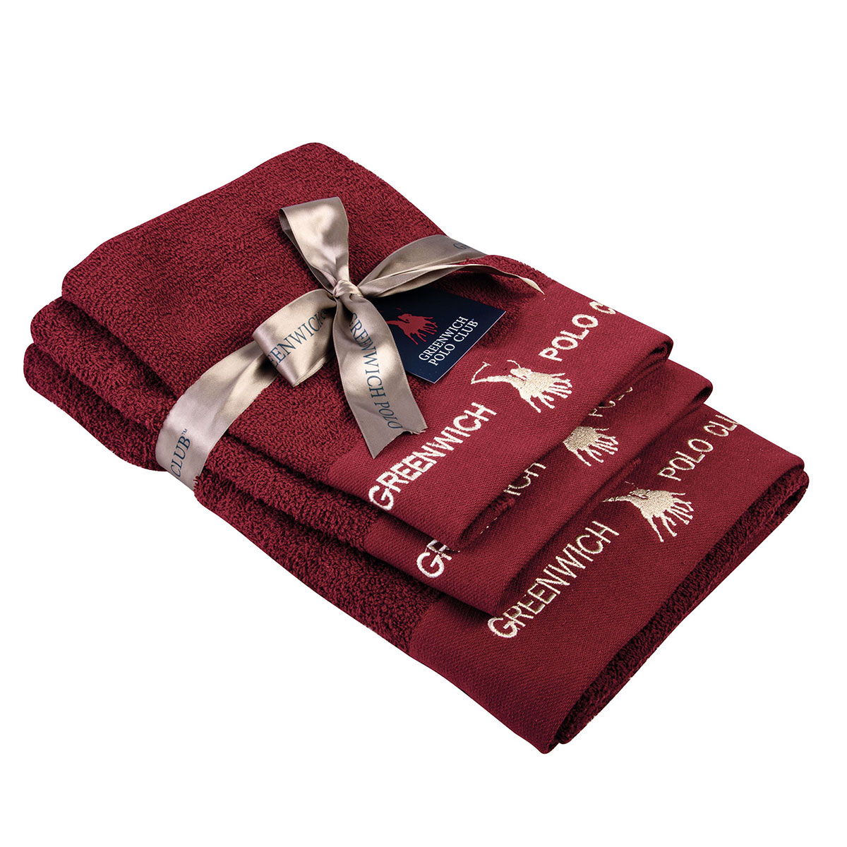 Πετσέτες Μπάνιου (Σετ 3Τμχ) Greenwich Polo Club 2669 Bordo 480Gsm Home Λευκά Είδη Spitishop