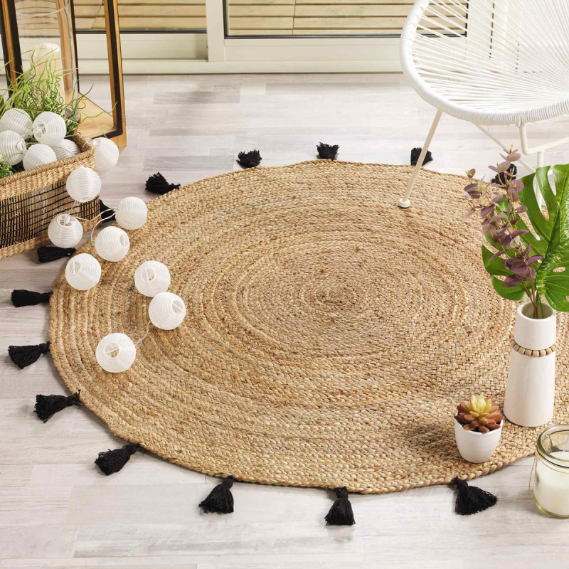 Στρογγυλό Χαλί Καλοκαιρινό (Φ120) L-C Shira Noir 1741017