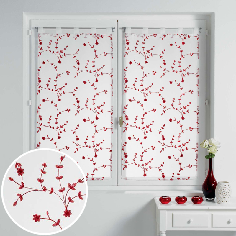 Σετ Κουρτίνες Παραθύρου (60x160) Με Τιράντες L-C Petite Fleur Rouge 1626272