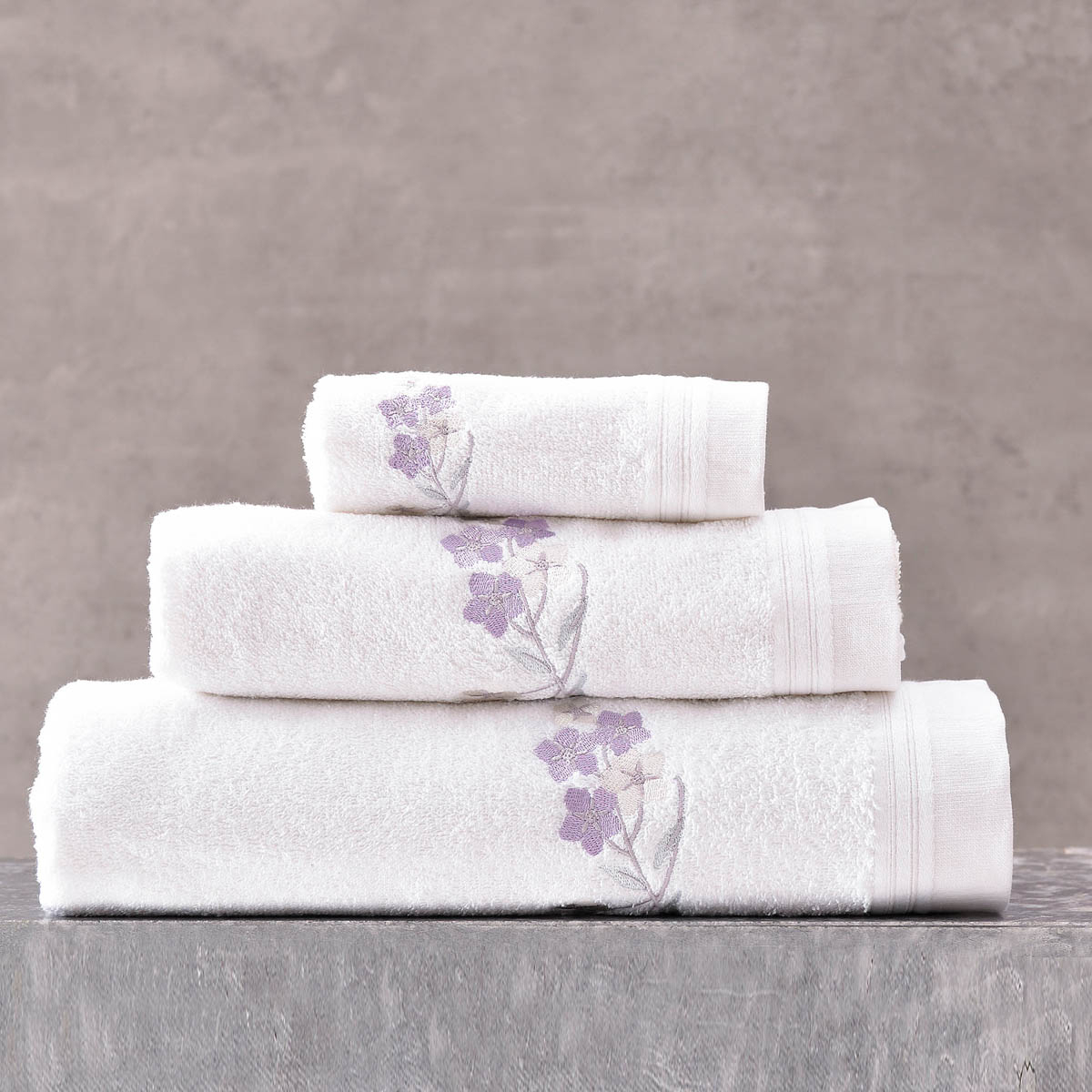 Πετσέτες Μπάνιου (Σετ 3τμχ) Rythmos Jolie White – Lilac