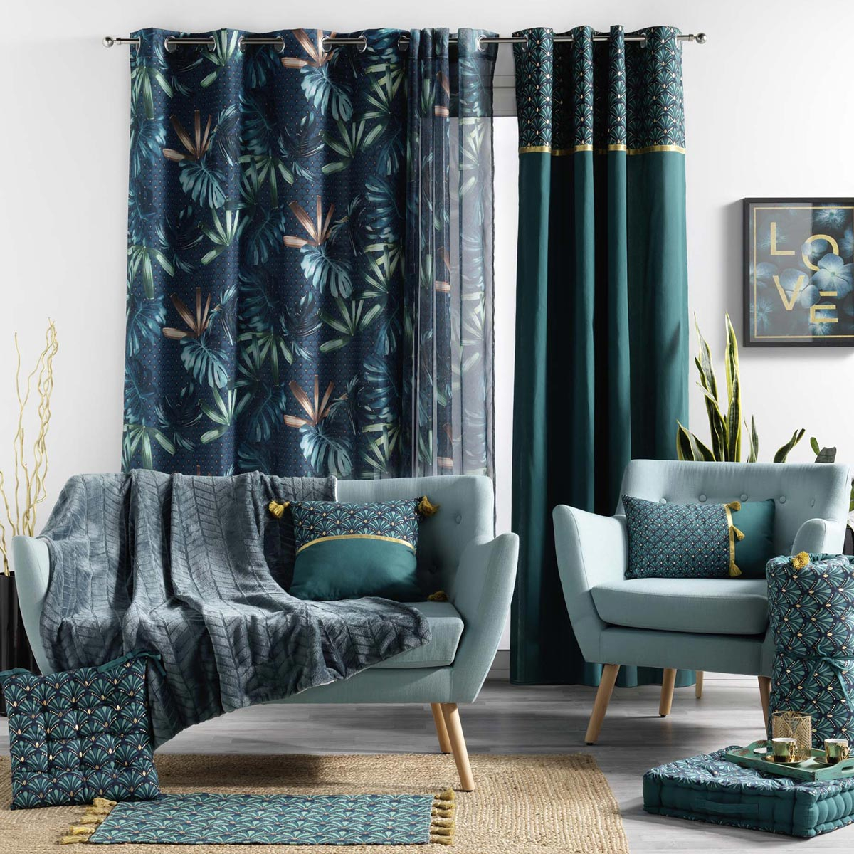Κουρτίνα (140X260) με Τρουκς L-C Blue Garden Rideau 1609027 Home Κουρτίνες Σαλονιού Spitishop