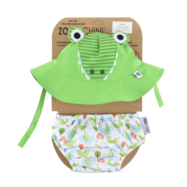 Βρεφικό Μαγιό Πάνα & Καπέλο Με Αντηλιακή Προστασία Zoocchini Alligator
