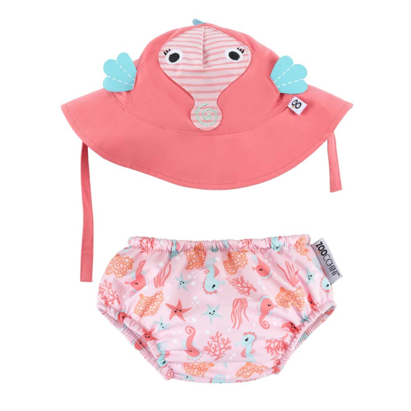 Βρεφικό Μαγιό Πάνα & Καπέλο Με Αντηλιακή Προστασία Zoocchini Seahorse
