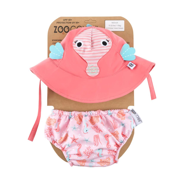 Βρεφικό Μαγιό Πάνα & Καπέλο Με Αντηλιακή Προστασία Zoocchini Seahorse