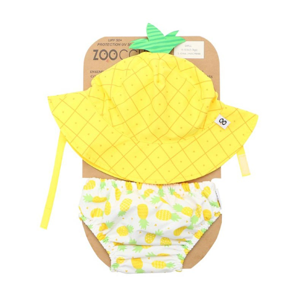 Βρεφικό Μαγιό Πάνα & Καπέλο Με Αντηλιακή Προστασία Zoocchini Pineapple