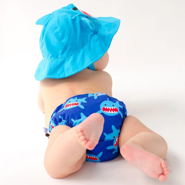 Βρεφικό Μαγιό Πάνα & Καπέλο Με Αντηλιακή Προστασία Zoocchini Shark