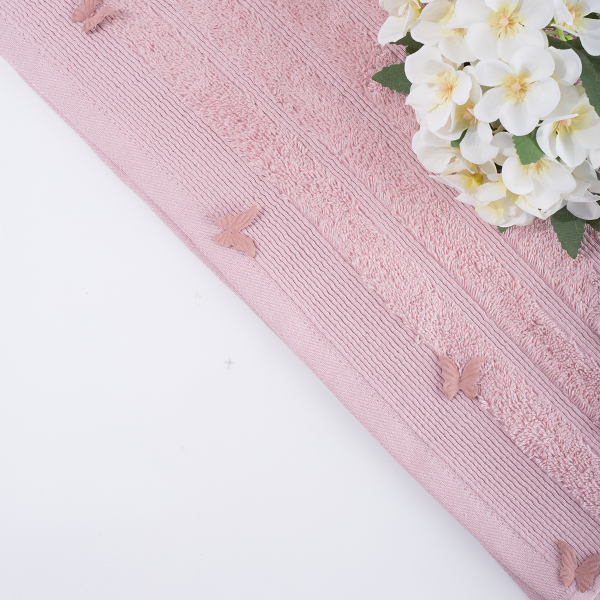 Πετσέτα Προσώπου (50x90) White Fabric Butterflies Applique Pink 500gsm