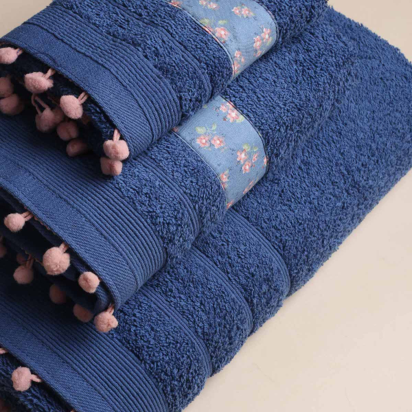 Πετσέτα Σώματος (70x140) White Fabric Botanical Dark Blue 500gsm
