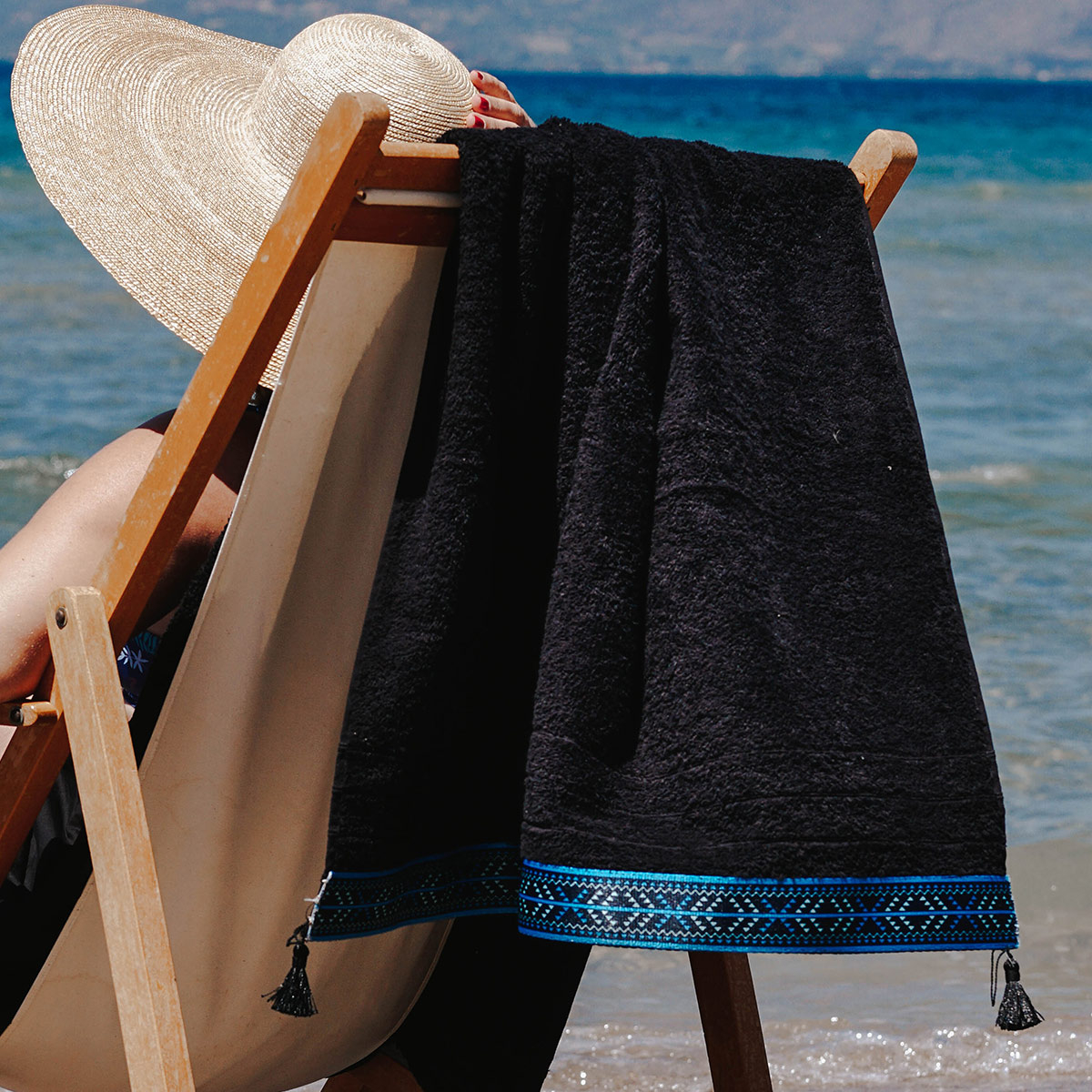Πετσέτα Θαλάσσης (80×150) White Fabric Leros Black