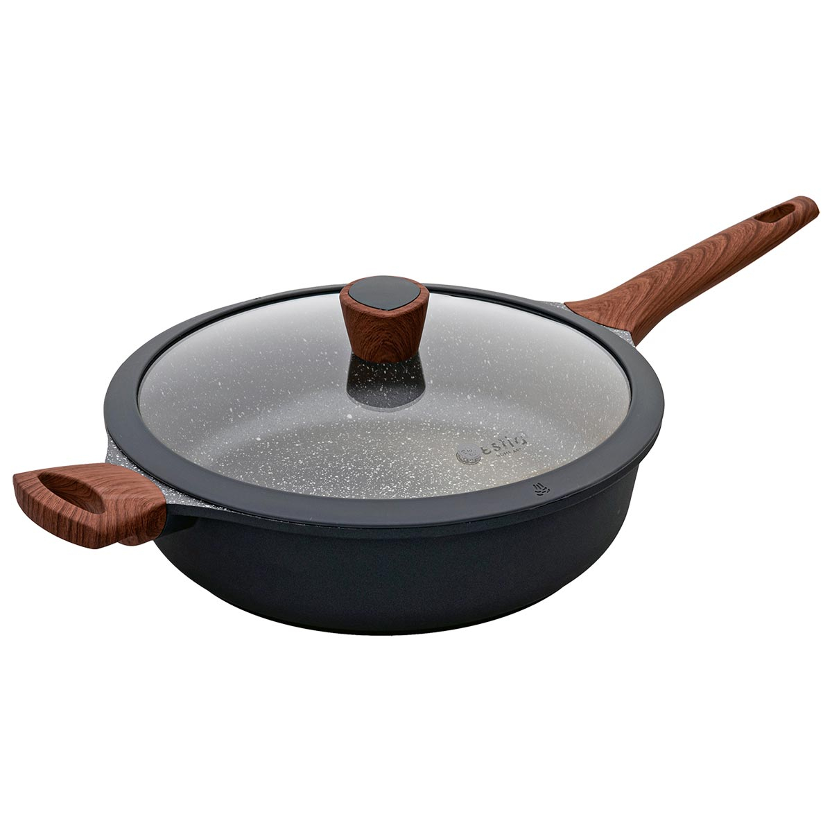 εstia Αντικολλητική Σωτέζα (28εκ.) Χυτού Αλουμινίου Με Καπάκι 4.2lt Estia Stone 01-2404