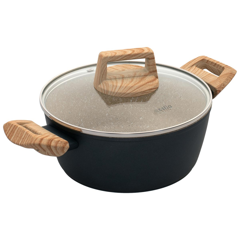 Αντικολλητική Κατσαρόλα (24εκ.) Πρεσσαριστού Αλουμινίου 4.3lt Estia Earth 01-10218