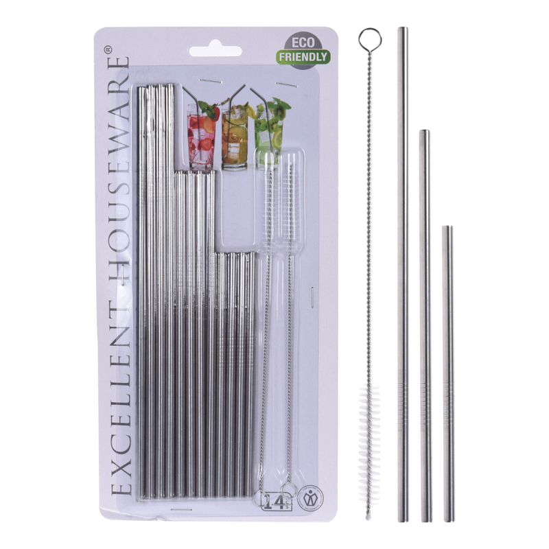 Καλαμάκια Μεταλλικά + Βουρτσάκια (Σετ 14τμχ) K-M CY5654550