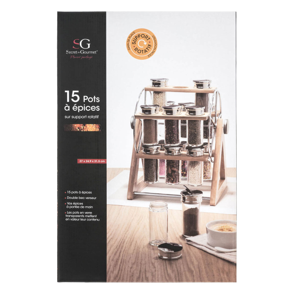 Βαζάκια Μπαχαρικών (Σετ 15τμχ) Σε Περιστρεφόμενο Σταντ S-D Wheel 146665