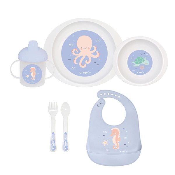 Παιδικό Σετ Φαγητού Και Σαλιάρα Σιλικόνης 6τμχ Saro Octopus 5286