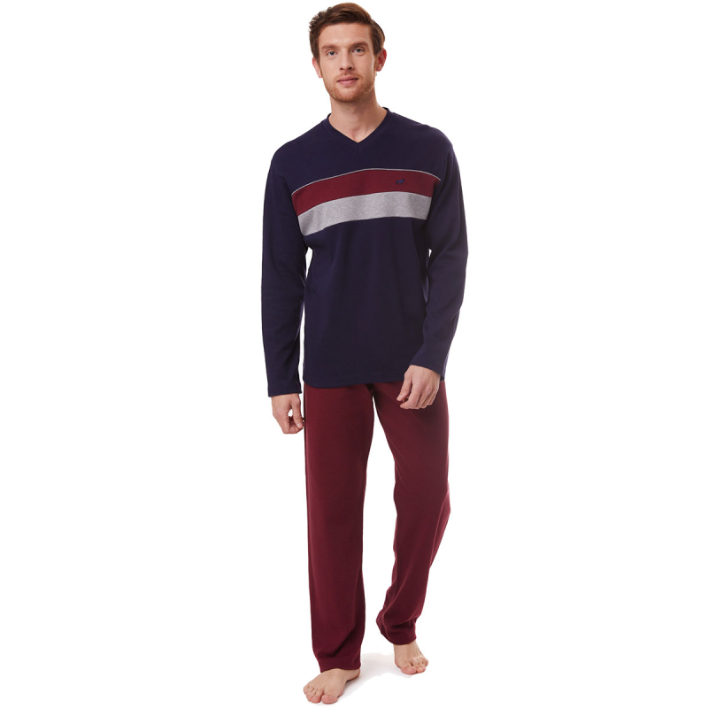 Πιτζάμα Ανδρική Χειμωνιάτικη Minerva 70962-100 Μαρίν/Μπορντώ