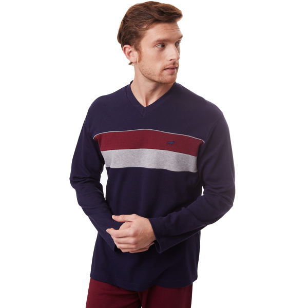 Πιτζάμα Ανδρική Χειμωνιάτικη Minerva 70962-100 Μαρίν/Μπορντώ