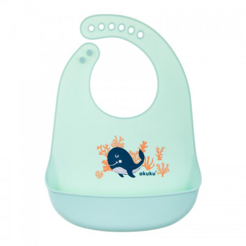 Σαλιάρα Σιλικόνης 6+ Μηνών (30x23) Akuku Whale A0505