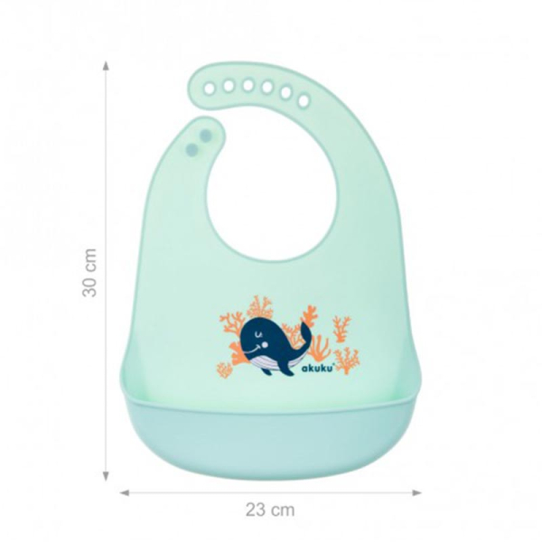 Σαλιάρα Σιλικόνης 6+ Μηνών (30x23) Akuku Whale A0505